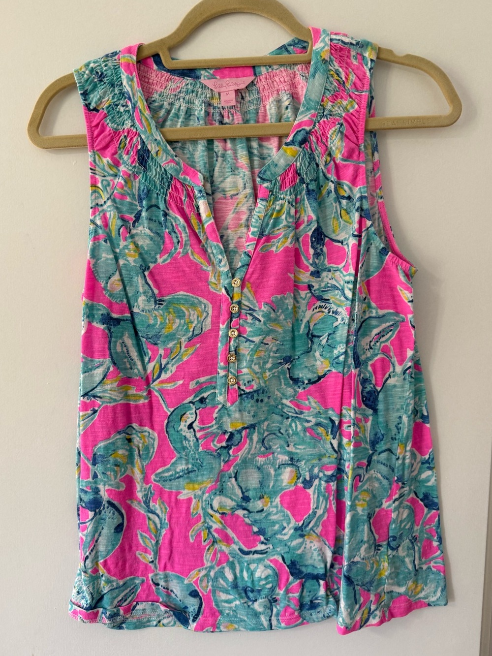 Lilly Pulitzer Pink & Teal Tropical Print Tank Top
